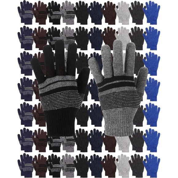100 Pair Winter Magic Gloves Bulk Unisex Warm Knitted Stretchy Gloves for Men Wo